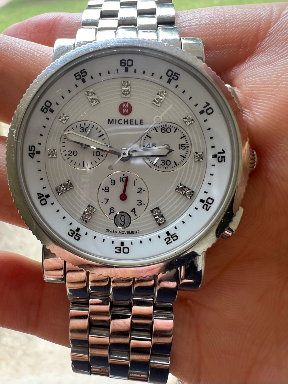Michele Silver Sport Sail 38mm Diamond Ladies Watch MWW01C000137
